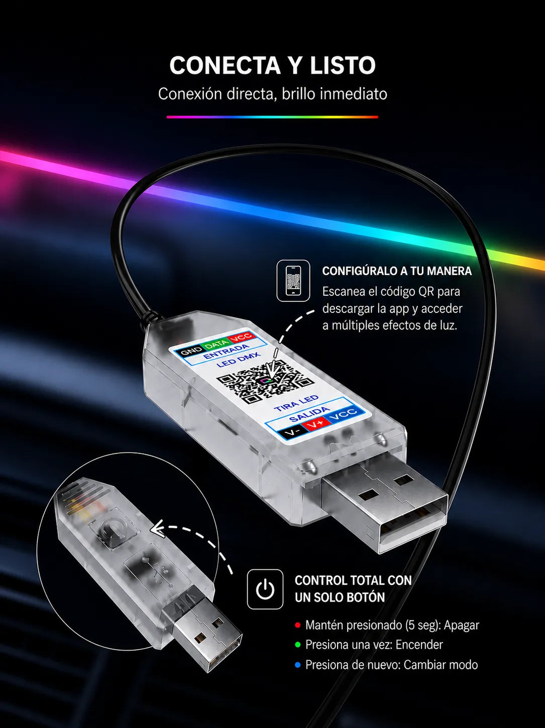 Tira led rítmica | Diferentes modos de iluminación y color