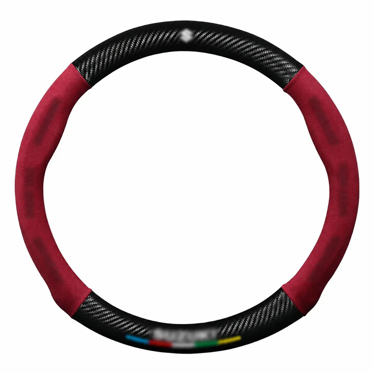 Cubre volante deportivo - Ajuste universal • Con logo de marca • Acabados con fibra de carbono y gamuza