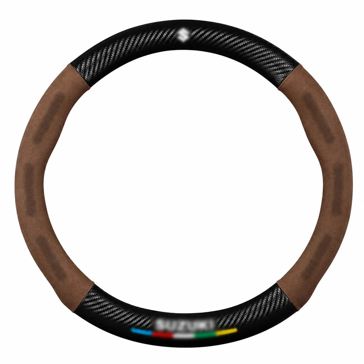 Cubre volante deportivo - Ajuste universal • Con logo de marca • Acabados con fibra de carbono y gamuza