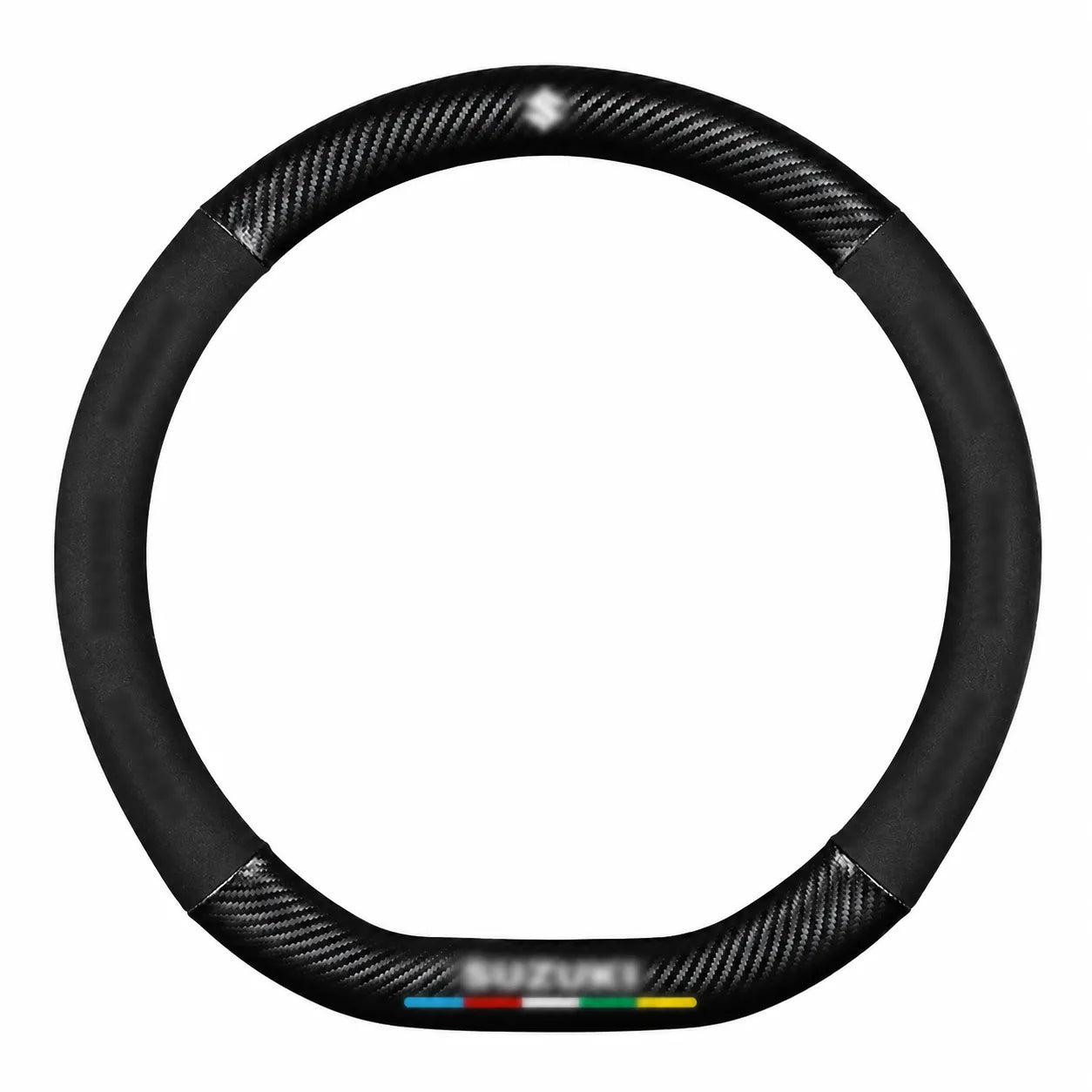 Cubre volante deportivo - Ajuste universal • Con logo de marca • Acabados con fibra de carbono y gamuza